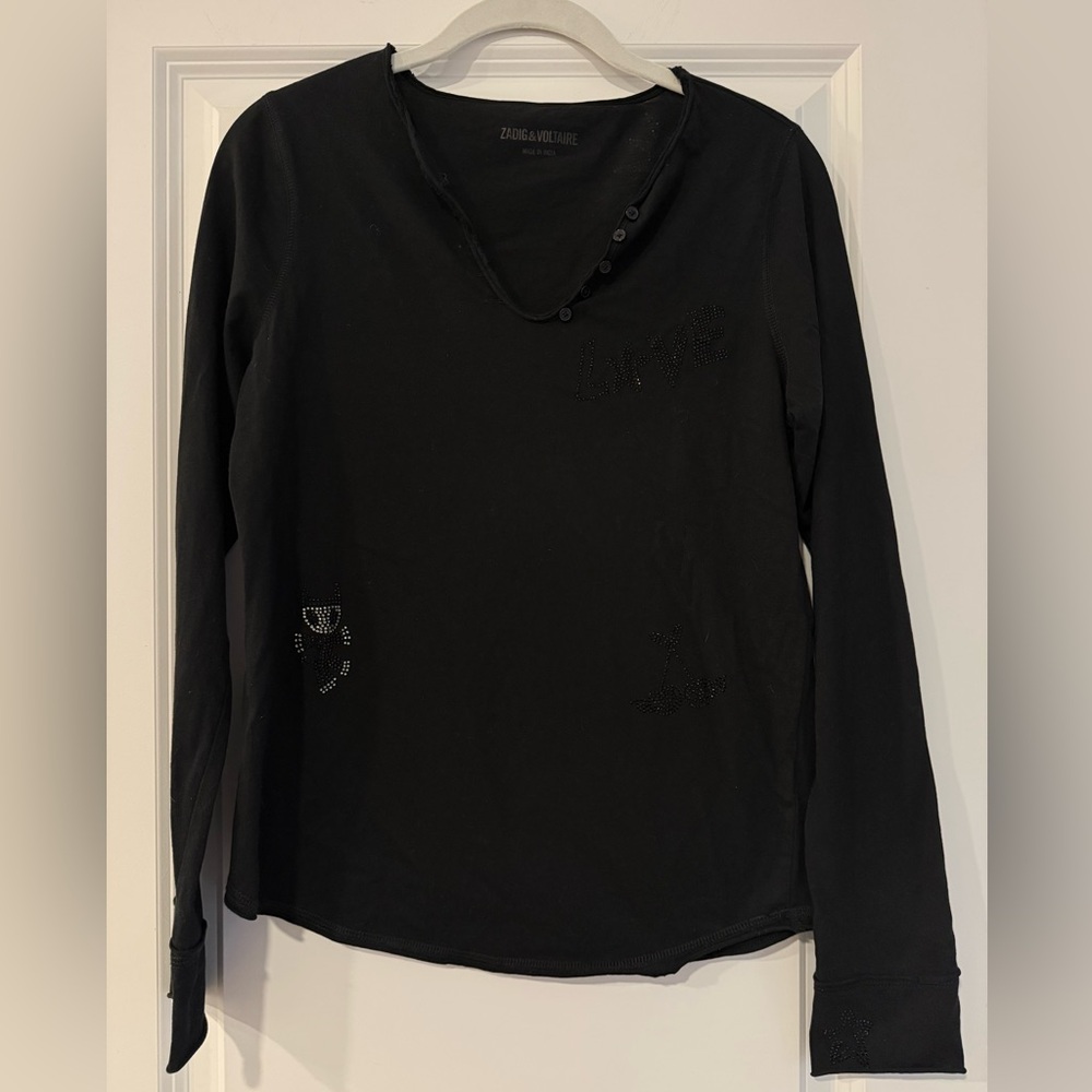 Zadig and Voltaire Women's Black Long Sleeve Henley Top